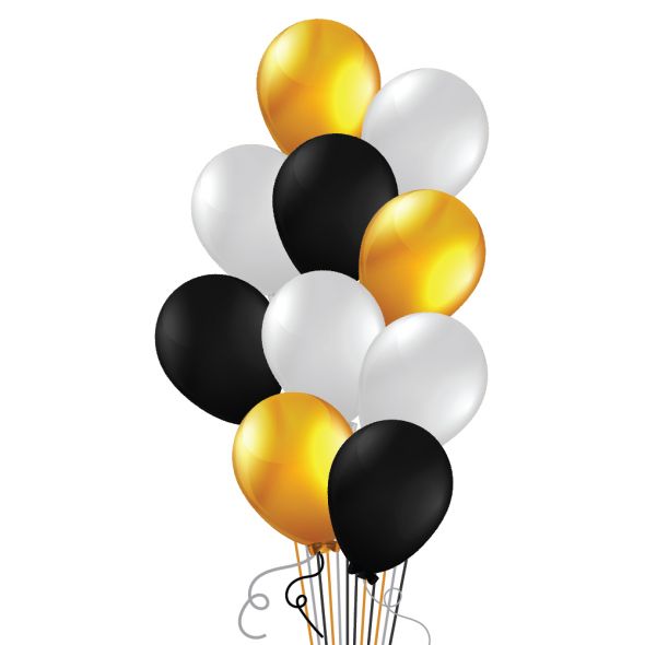 Gold, Black and White Balloon Bunch