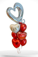 heart silver red balloon bunch