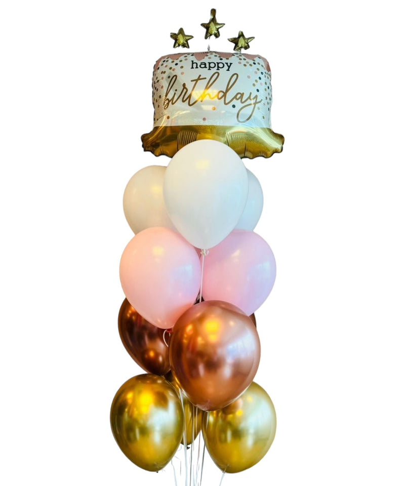 Rose Gold Birthday Cake Balloon Bunch