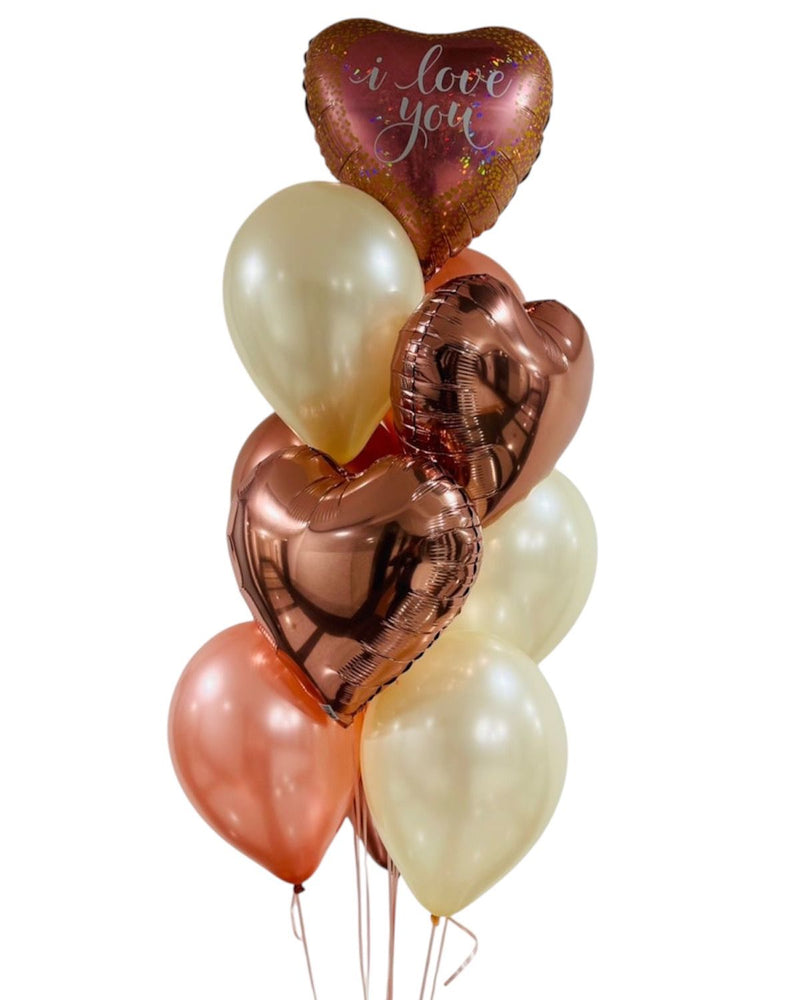 I love You Rose Gold Heart Balloon Bunch