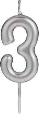 Silver Number 3 Candle