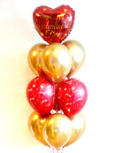 Gold and Red Heart Valentines Day Balloon Bunch