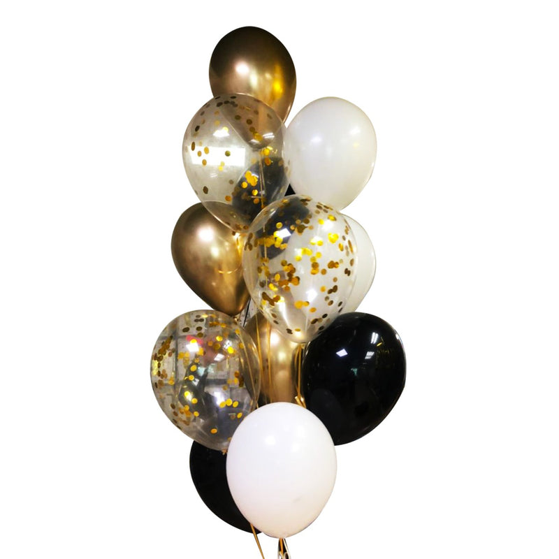 White Black Gold Confetti Balloon Bunch