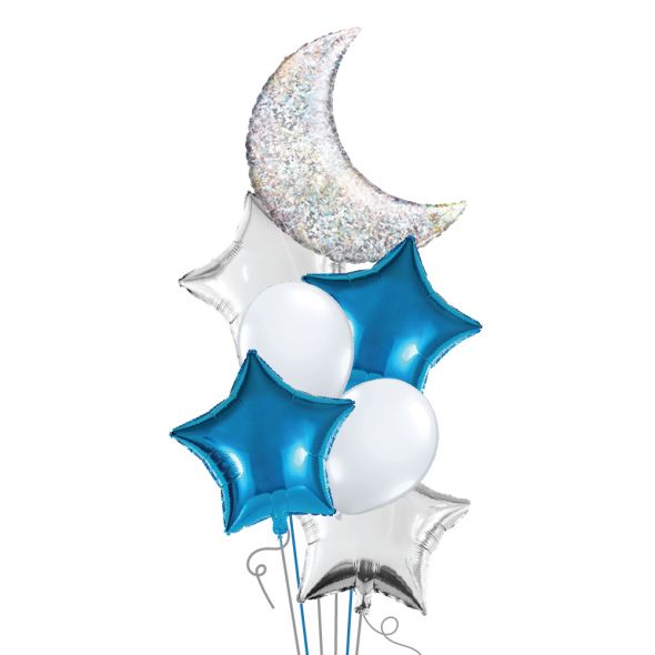 Silver Moon Balloon Bunch