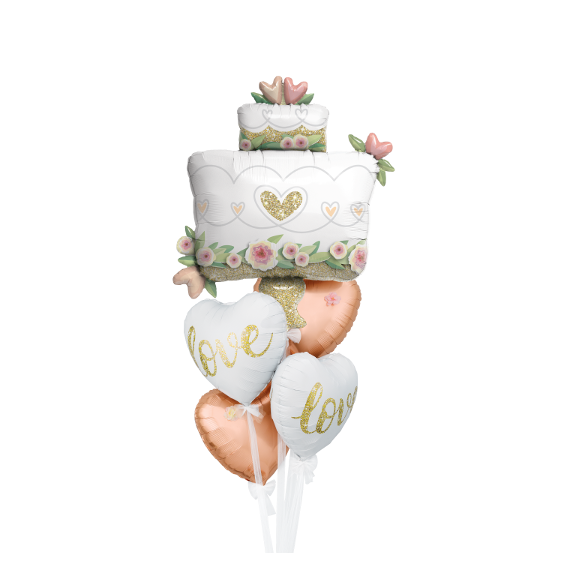 Glitter Gold Love & Wedding Cake Balloon Bunch