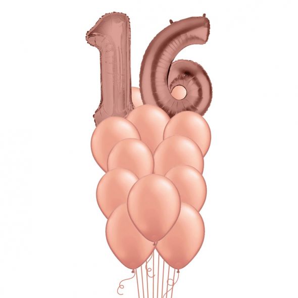 Sixteen Rose Gold Balloon Bunch