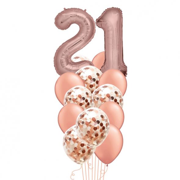 Twenty One Rose Gold Balloon Bunch