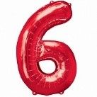 Red Number 6 Balloon - 34inch