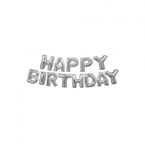 Silver Happy Birthday Banner | Foil Balloon Banner | Happy Birthday ...