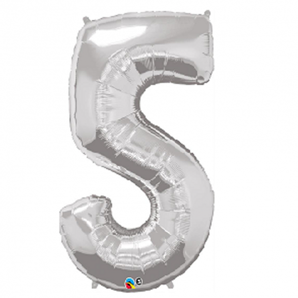 Silver Number 5 Balloon - 34inch