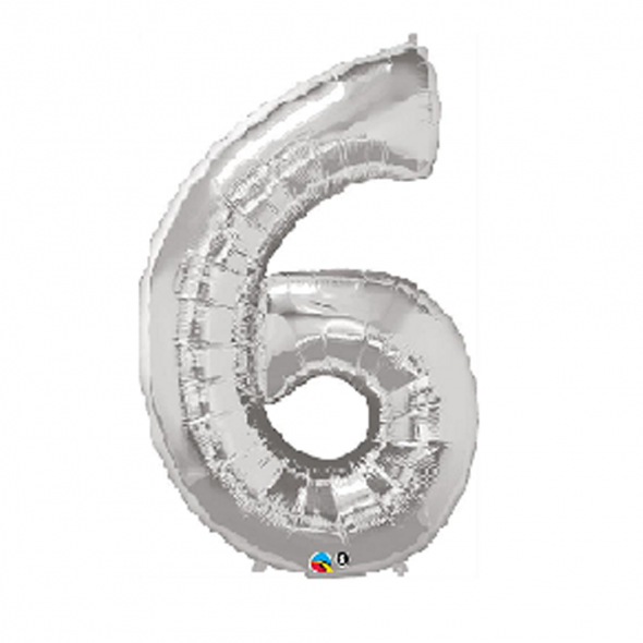 Silver Number 6 Balloon - 34inch