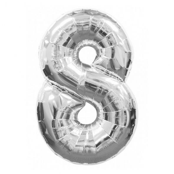 Silver Number 8 Balloon - 34inch