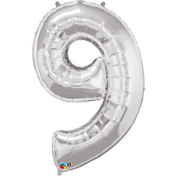 Silver Number 9 Balloon - 34inch
