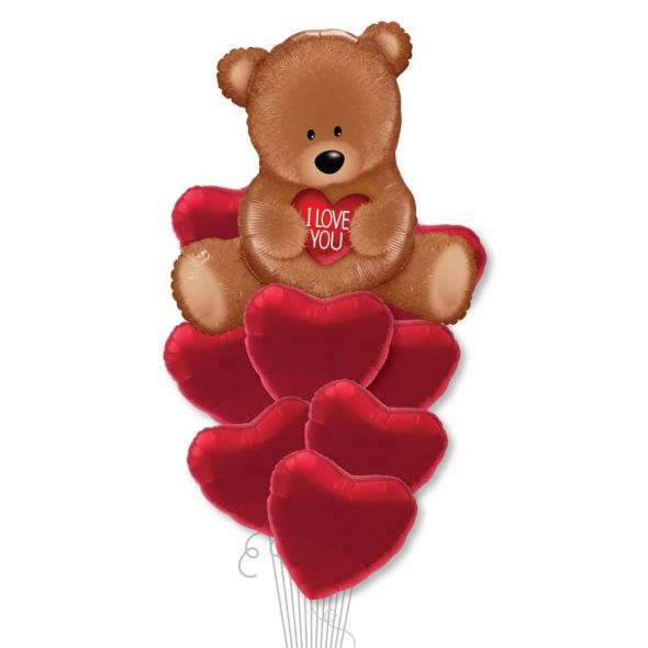 Teddy Love Balloon Bunch